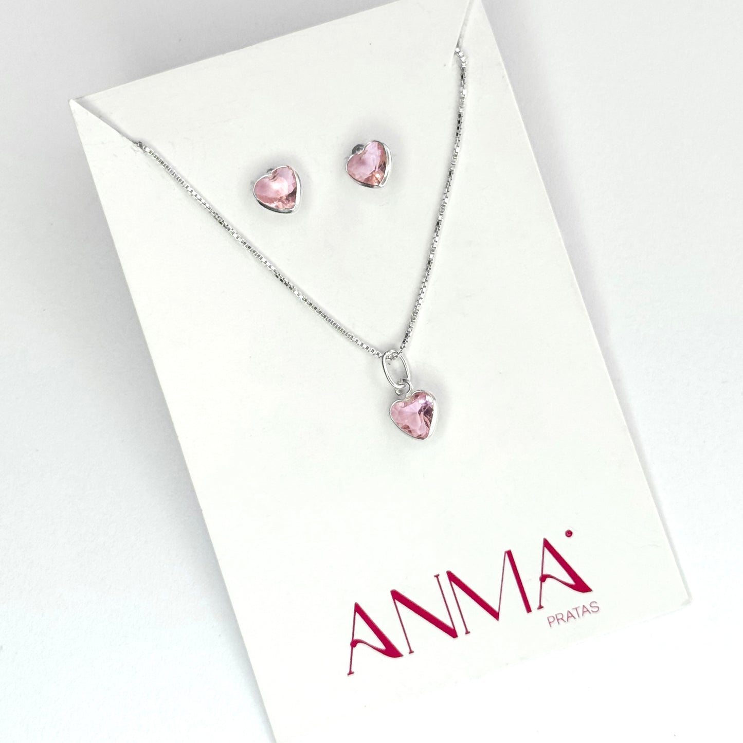 CONJUNTO CORAÇÃO PONTOS DE LUZ ROSA CLARO