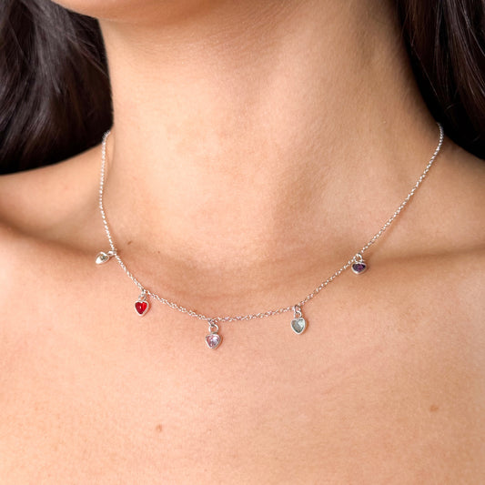 CHOKER CORAÇÕES DE ZIRCÔNIAS COLORIDAS
