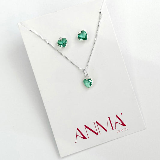 CONJUNTO CORAÇÃO PONTOS DE LUZ TURQUESA