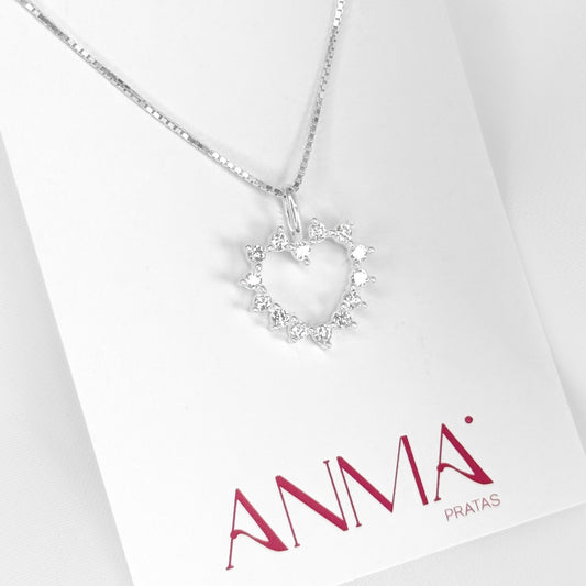 COLAR PINGENTE CORAÇÃO VAZADO CRAVEJADO