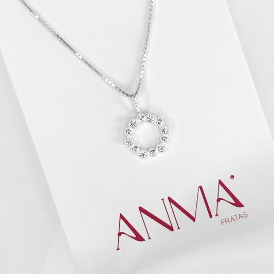 COLAR PINGENTE REDONDO VAZADO CRAVEJADO